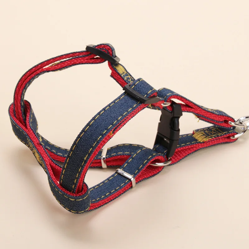 120cm Long Fashion Denim Nylon Small dog collar and leash set Puppy Dogs Harnesses Lead Set Rope Belt Adjustable Collar for Pets dog collar pet harness leash set pet harness set pet leash set