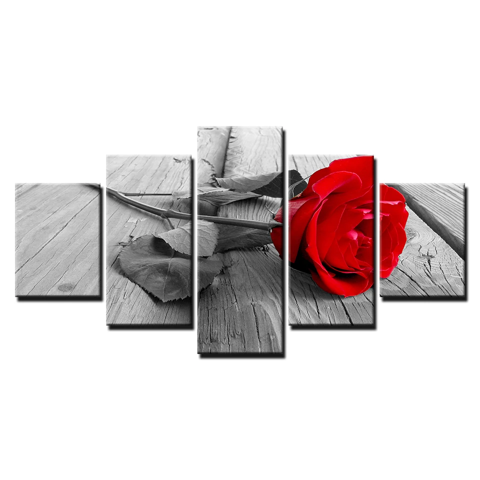 Canvas Paintings Wall Art HD Prints Home Decor Framework 5 Pieces Beautiful Red Rose Posters For Living Room Flowers Pictures