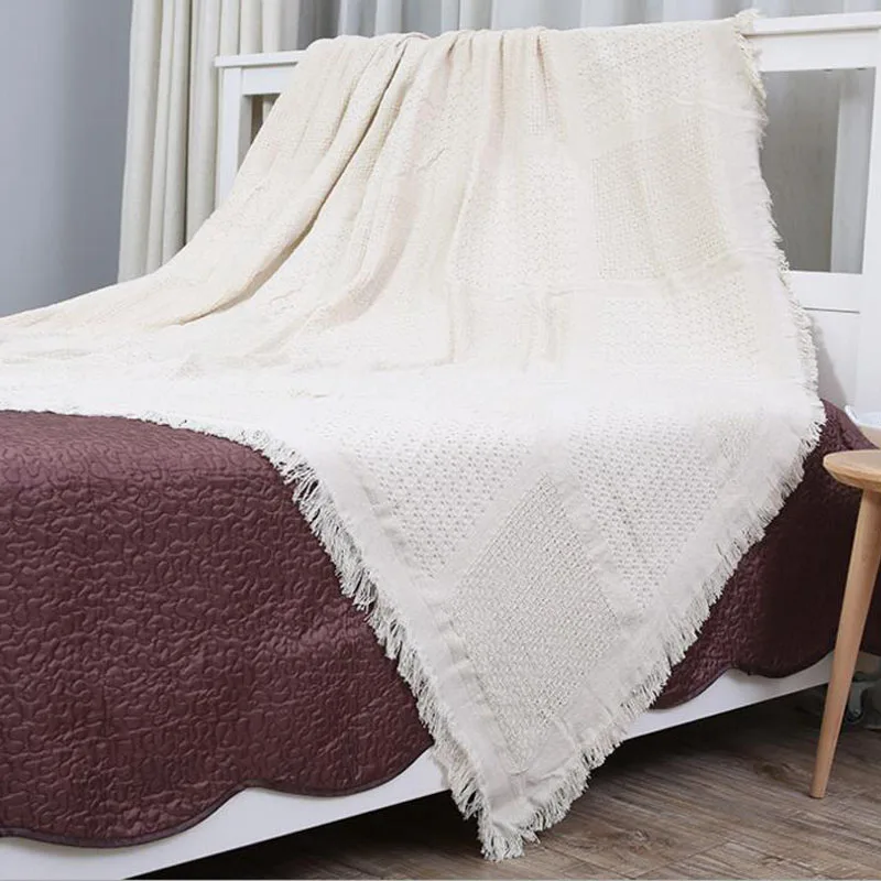 100 Cotton Geometric Knitted Sofa Towel Blanket White Cover Blankets Living Room Bedroom Rug