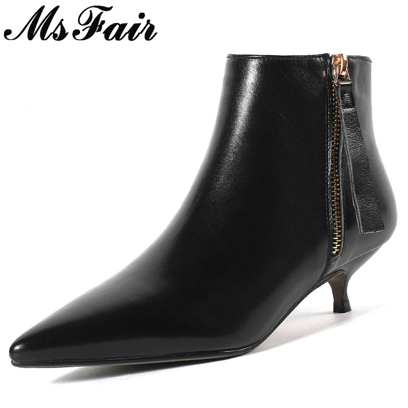 

MSFAIR Pointed Toe Med Heel Women Boots Casual Fashion Zipper Ankle Boots Women Shoes Concise Thin Heels Ankle Boots Shoes Woman