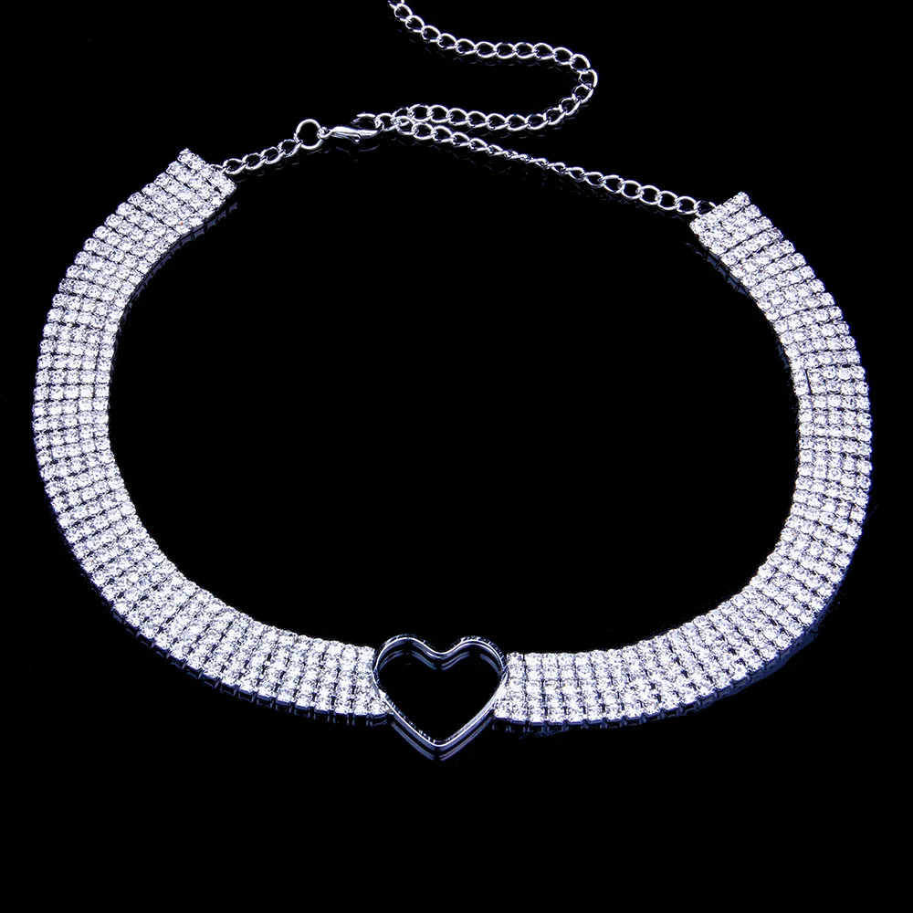 StoneFans Luxury Punk Heart Rhinestone Choker Necklace Chain for Women Sexy Bow knot Crystal Collar Choker Vintage Neck Jewelry - Окраска металла: silver