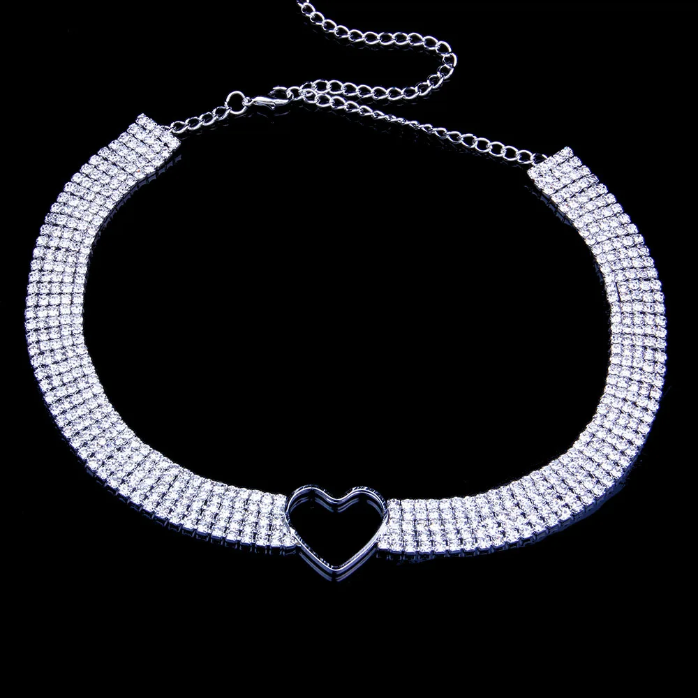 silver StoneFans Luxury Punk Heart Rhinestone Choker Necklace Chain for Women Sexy Bow knot Crystal Collar Choker Vintage Neck Jewelry - Окраска металла: silver