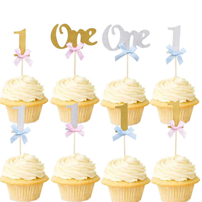 10pcs Boy Girl 1st First Year Birthday Party Cupcake Toppers Cake Decor Supplies