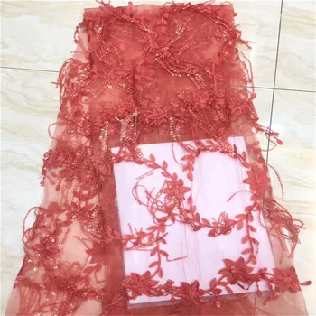 

3 d flowers sequin lace fabric fringe material african french net lace tulle fabric high quality evening dresses5yard/lot
