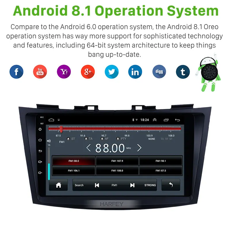 Top Harfey 9 inch Android 8.1 for SUZUKI SWIFT 2011-2013 Auto Radio GPS Navigation Audio system Bluetooth Music USB WIFI DVR 1