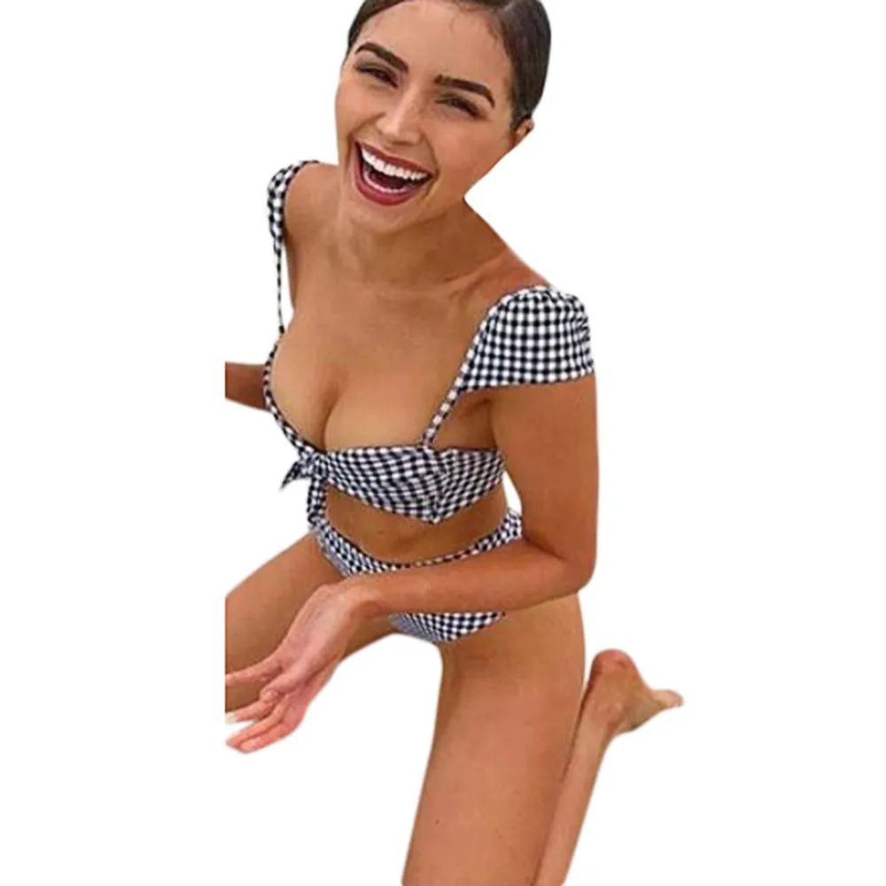 

Fashion Plaid Printed Swimwear Women Push-Up Padded Mini Bikini Set Female Elegant Ladies Two Piece Swimsuit String Biquini #YL5