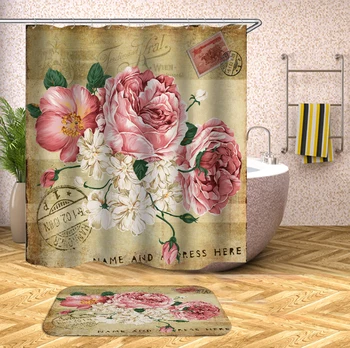 

OLOEY Floral Waterproof Shower Curtains with Rugs Home Bathroom Curtains Polyester Fabric Bathroom Screens Customized