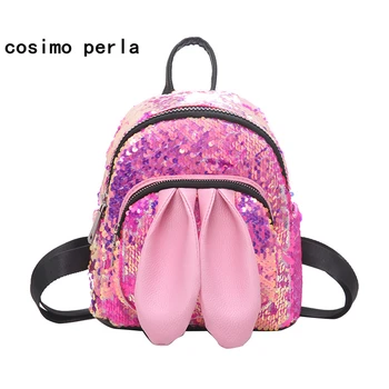 

Cute Rabbit Ear Sequins Backpack Change Color Glitter Bagpack School Girls Mini Travel Bag Leather Children Backpacks for Women