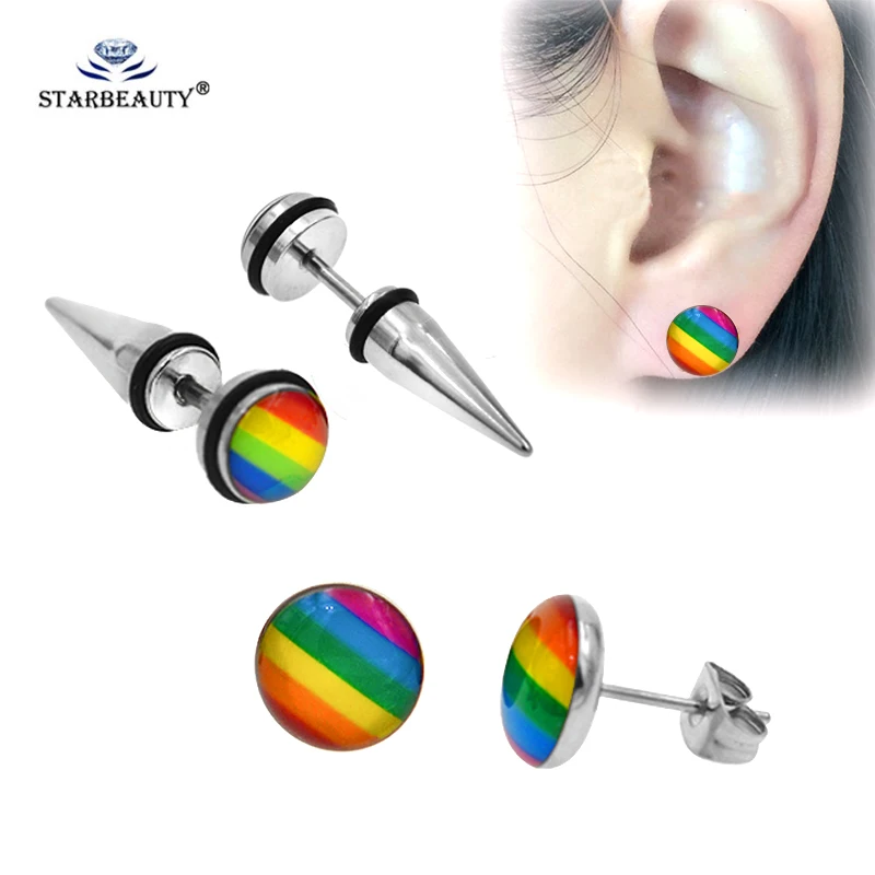 

1Pc Fashion Rainbow Prong Tragus Cartilage Piercing Stainless Steel Ear Earrings Piercing Stud Jewelry Silver Clear boucle