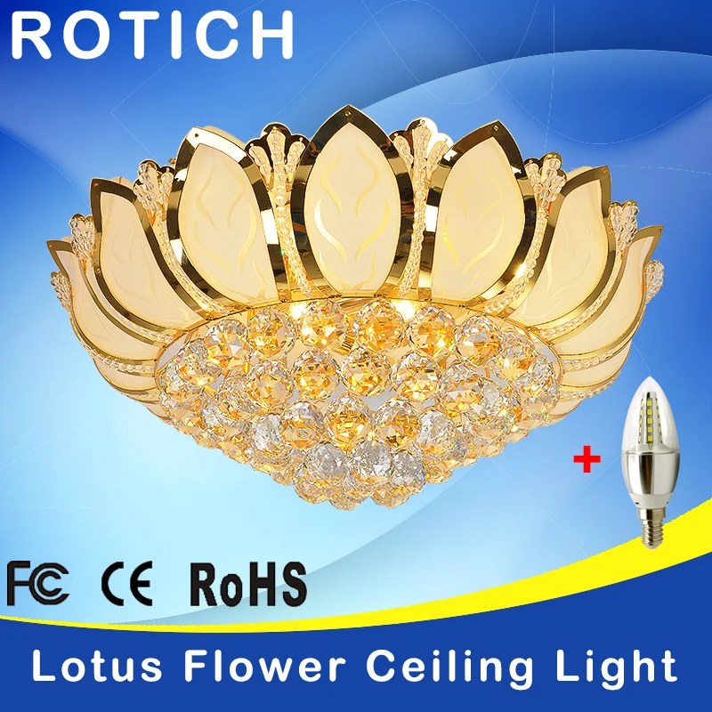 High quality Lotus Flower Modern Ceiling Light With Glass Lampshade Gold Ceiling Lamp for Living Room Bedroom lamparas