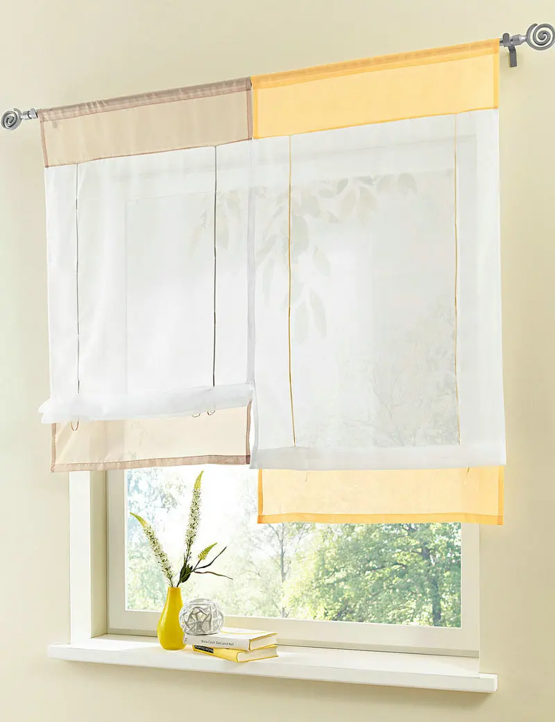 

Home decor Patchwork Stitching Colors Sheer Voile Roman Blinds Living Kitchen Liftable window Curtain