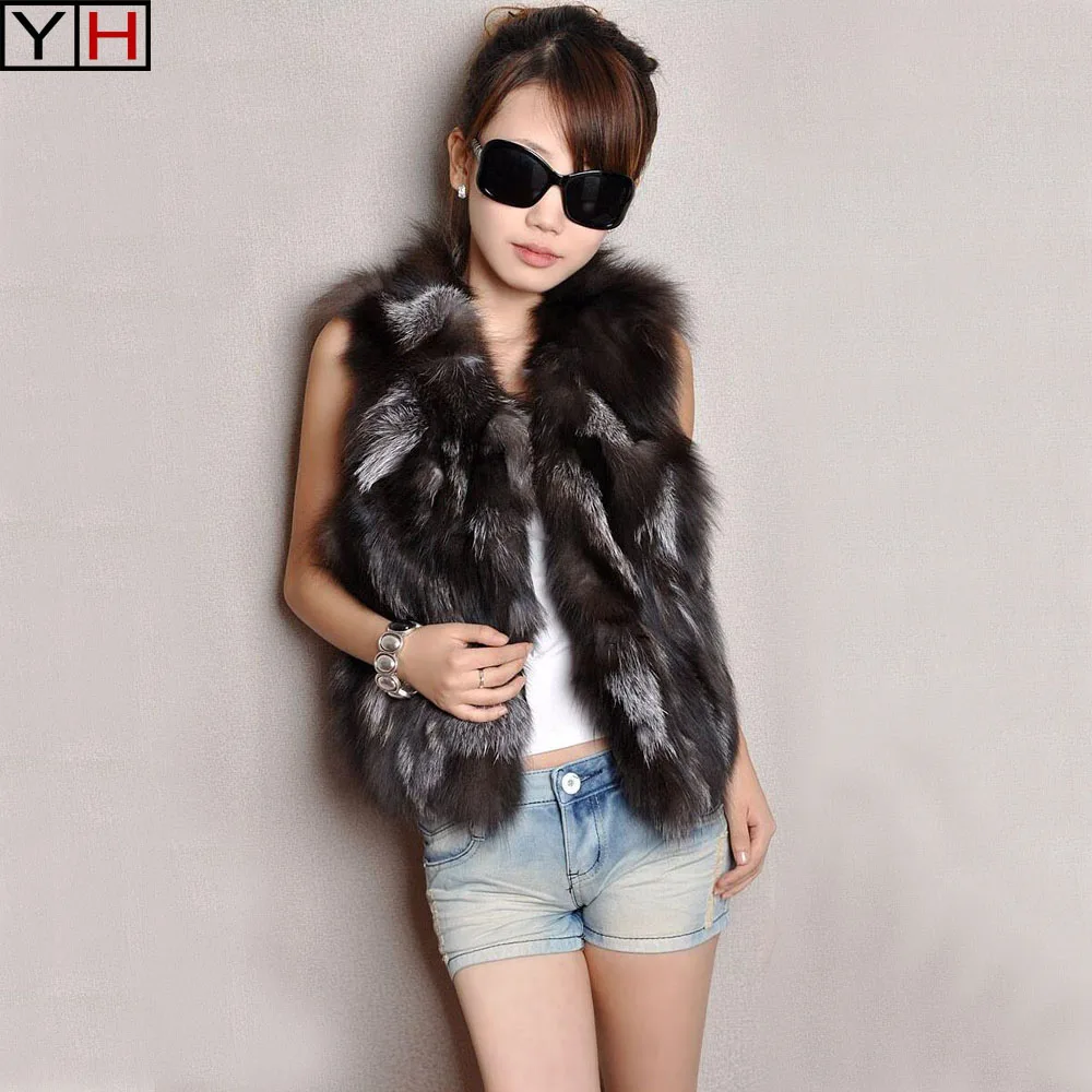 

New Women Fur vest 100% Nature Fox Fur Vest Real Short Style Fox Fur Waistcoat Cute Lady fox fur vest free shiping