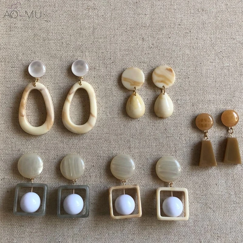 

AOMU Japan Acetic Acid Acrylic Geometric Big Oval Square Frame Ball Long Drop Earrings for Women Girl Summer Party Jewelry