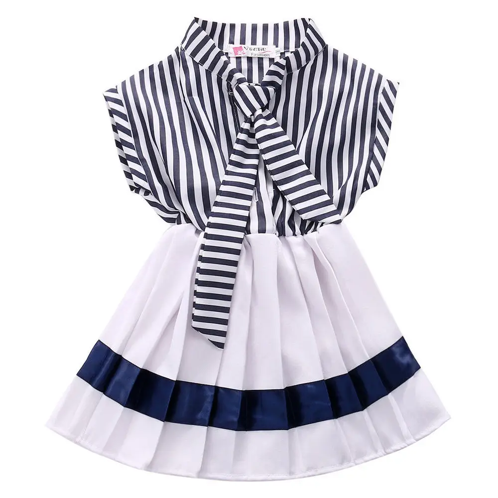 

2-7Y Navy Striped Child Summer Party Sleeveless Patchwork Girls Dress Princess Kids Toddler Clothes Vestido Baby Girl Dress 2019
