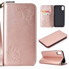Кожаный чехол-кошелек для Iphone XR XS MAX X 8 7 6 6 S Plus Galaxy Note 9, чехол для телефона с цветочной бабочкой, ремешок с застежкой
