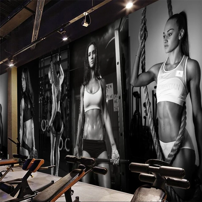 

Beibehang Gym sexy beauty black and white photo wall background wall custom large mural green wallpaper papel de parede