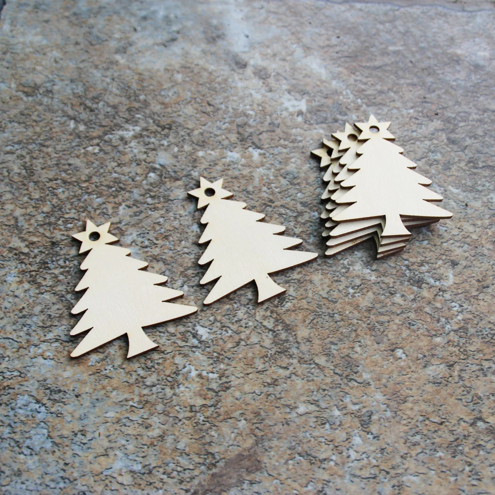 (100pcslot) 70mm Blank Unfinished Wooden Christmas Tree Tags With Strings Party Decoration  2.8