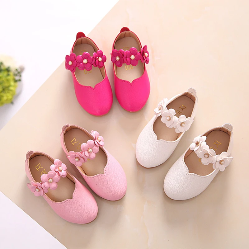 

2019 New Spring Autumn Princess Girls Shoes Children Casual PU Leather Flats Kids Dancing shoes Baby Flowers shoes