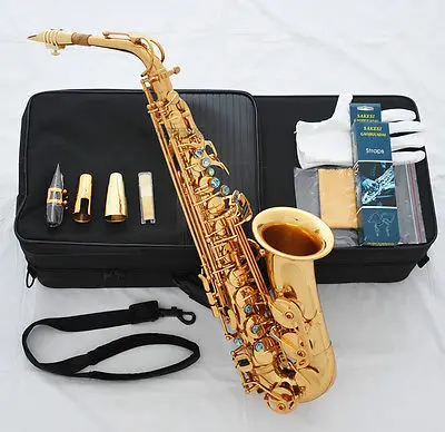 Профессиональный золотой 54 ссылок Eb альт саксофон сакс с металла мундштук|saxophone