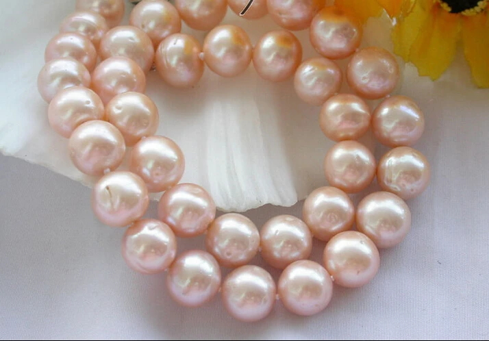 

fast HUGE REAL 17" 14mm ROUND PINK FRESHWATER PEARL NECKLACE9(z4240)