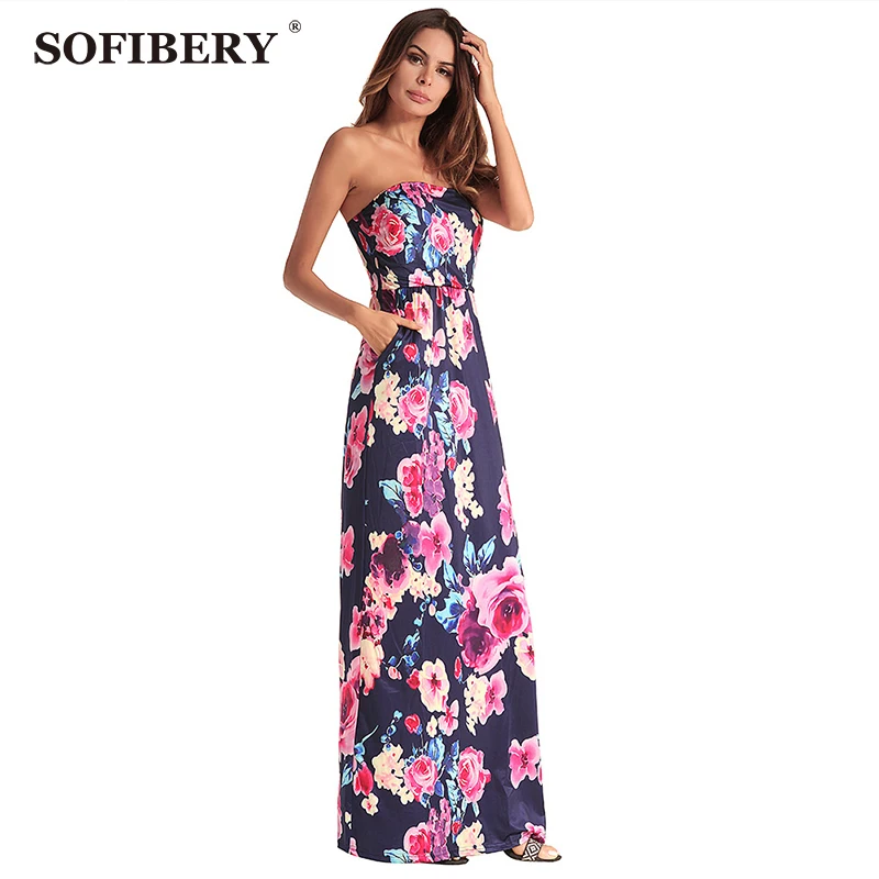 SOFIBERY Elegant sexy printed Dress Women seaside resort swing beach