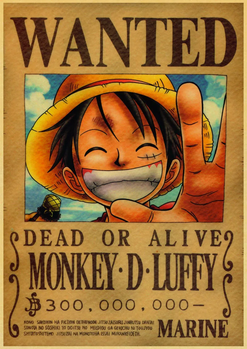 Японский Классический Аниме one piece Wanted Ретро плакат Обезьяна D Luffy Wanted винтажная настенная живопись стены комнаты художественные плакаты