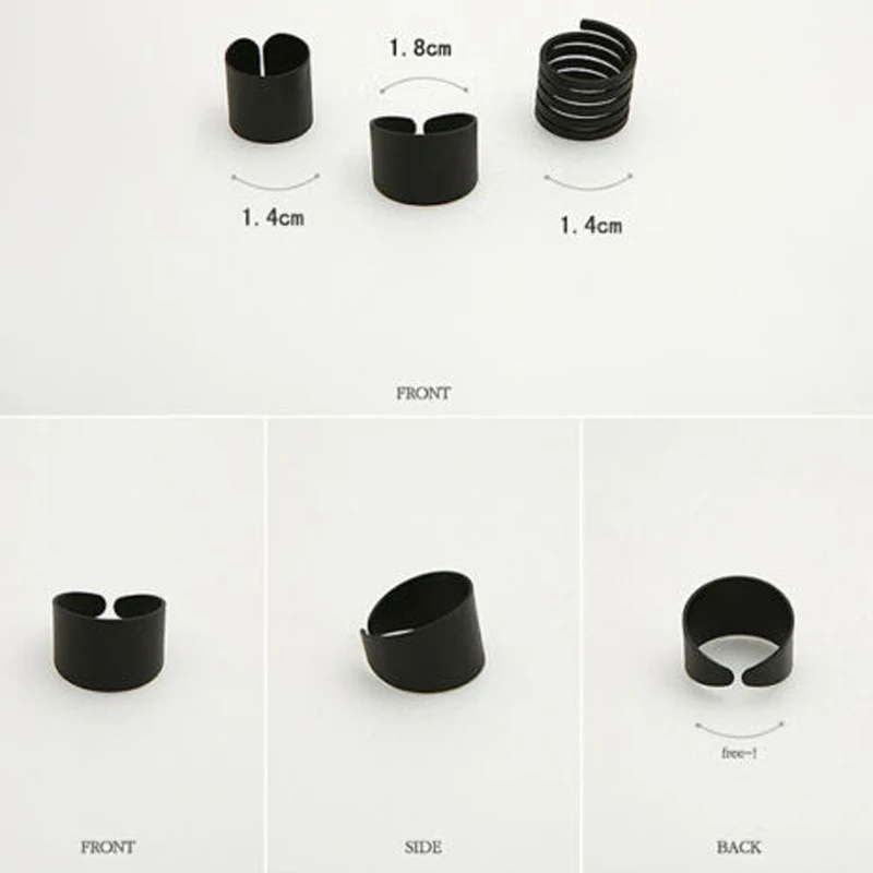 1Set/3Pcs Fashion Black Stack Simple Plain Above Knuckle Ring Band Midi Rings