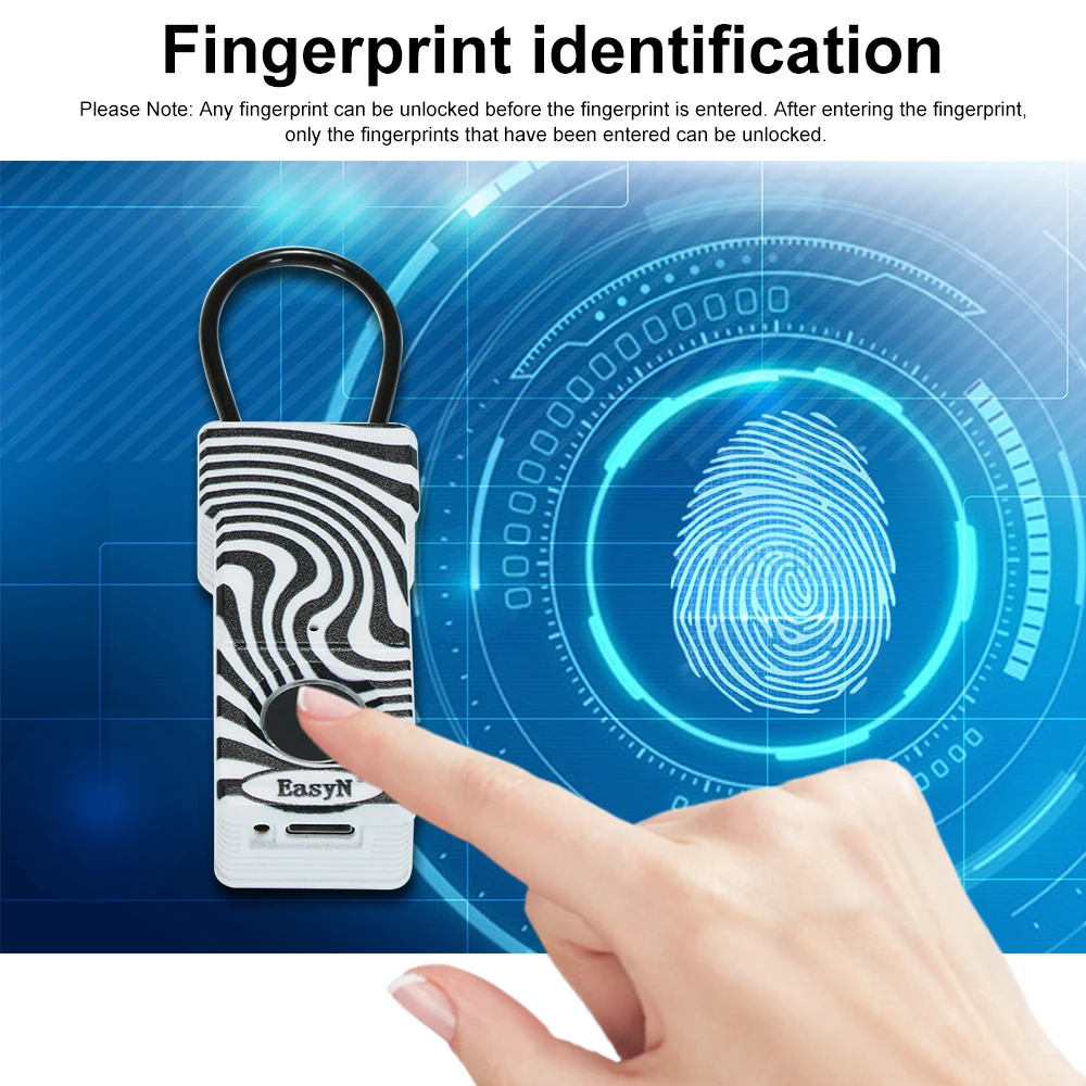 

Smart Keyless Fingerprint Padlock Smart Keyless Finger Touch Lock Biometric Unlock Waterproof Travel Luggage Bags USB Charging
