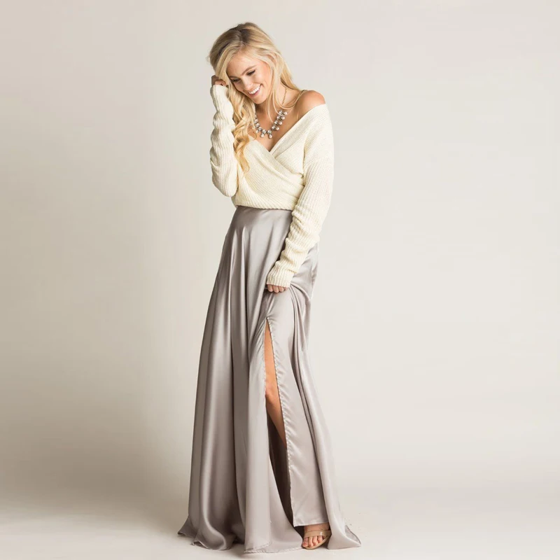 Fashion Long Silk Satin Skirt For Women 