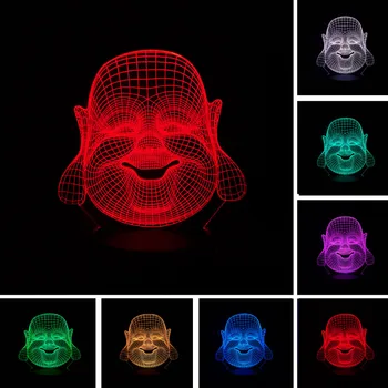 

7 Color Changing Smiling Buddha 3D Night Light LED Lamp Home Decor Table Desk Bedroom Atmosphere Lighting for Child Kids Gift