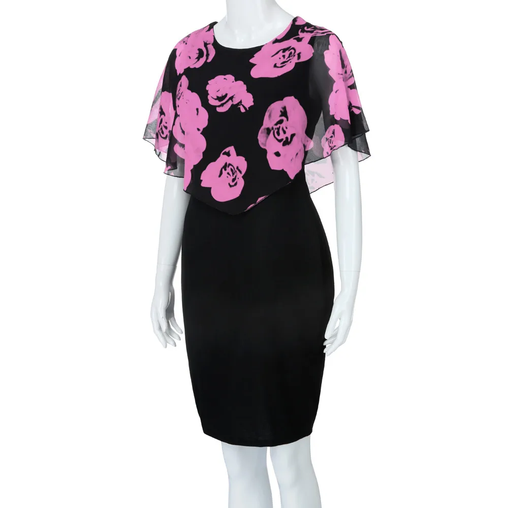 Модное женское повседневное шифоновое мини-платье выше колена с принтом розы и круглым вырезом, без рукавов