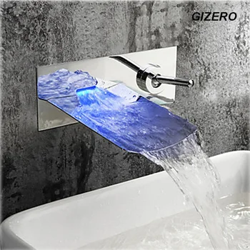 

Bathroom Led Faucet Wall Mounted 3 Colors Change Single Handle LED Waterfall Faucets Bath Hot and Cold Mixer ZR660