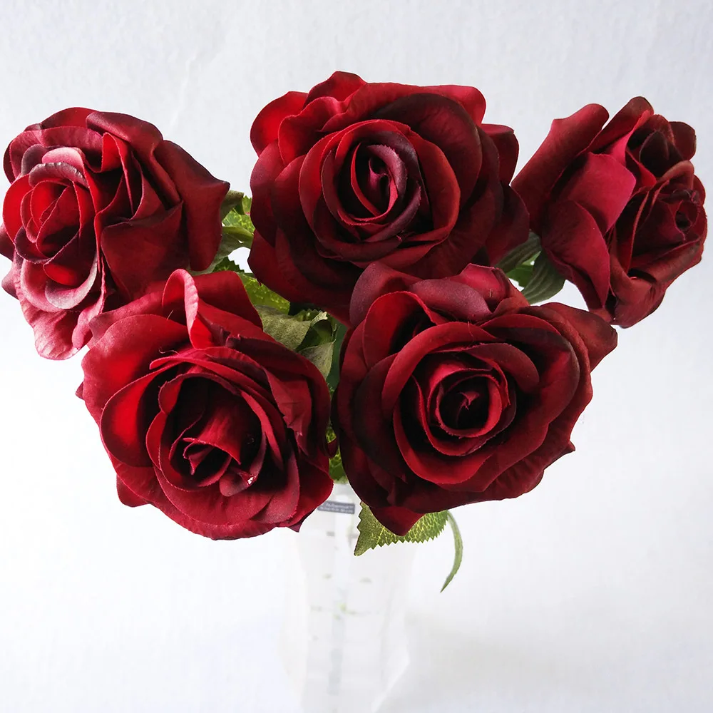 10 шт./лот темно-красный цветочный латекс Настоящее сенсорный Роза искусственного шелка Цветы для дома Свадебная вечеринка цветочное оформление ремесло - Цвет: Красный