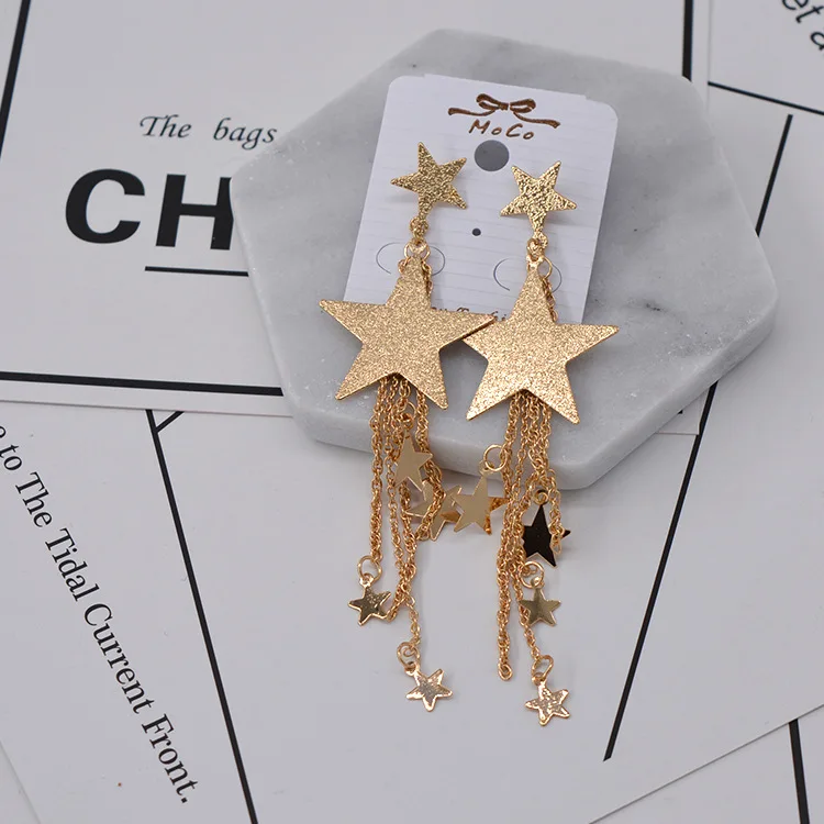 Fashion charms pentagram long earrings for women