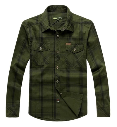 AFS джинсовая рубашка мужская Военная Рубашка Весенняя клетчатая Повседневная Свободная рубашка с длинными рукавами мужские рубашки больших размеров 5XL из чистого хлопка мужские рубашки - Цвет: Армейский зеленый