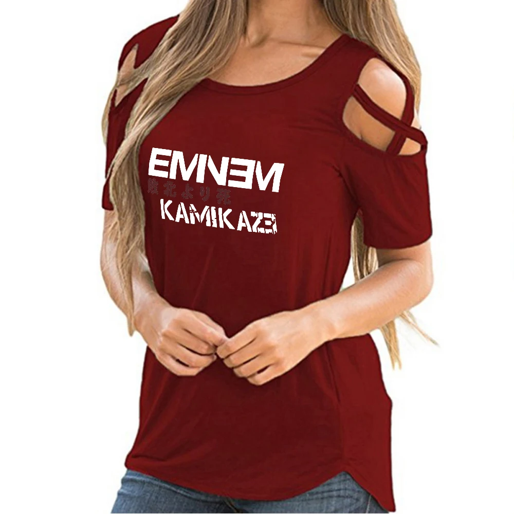Женская футболка с принтом Rap God Eminem летняя модная открытыми плечами повседневная