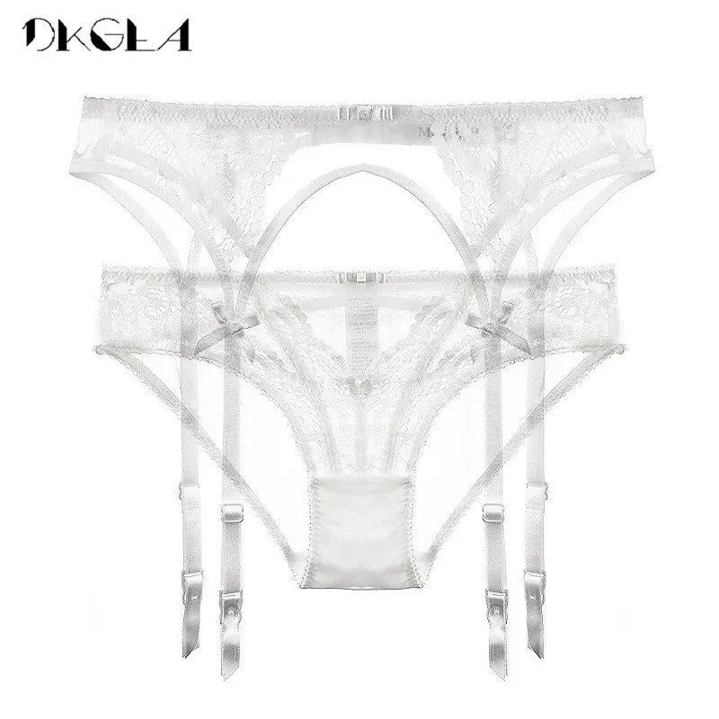 Lace White Garters Sexy Women Lingerie Temptation 2 Piece Panties+Garter Black Embroidery Suspender Belt Wedding Garters Belts