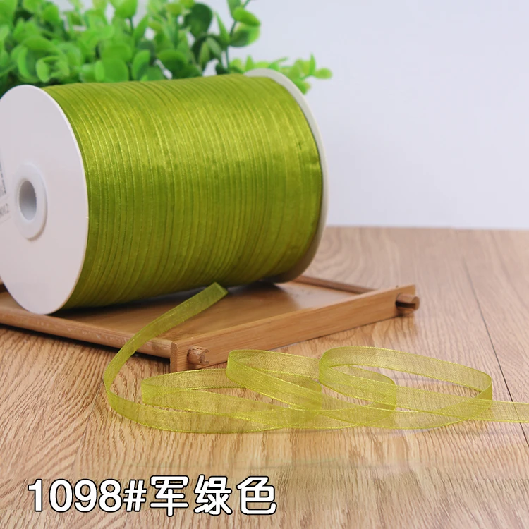 Горячая 6 мм(10 м/лот) Органза нейлон шелковая атласная лента для шитья Свадебная вечеринка ручная работа декоративная ткань подарочная упаковка - Цвет: Army green