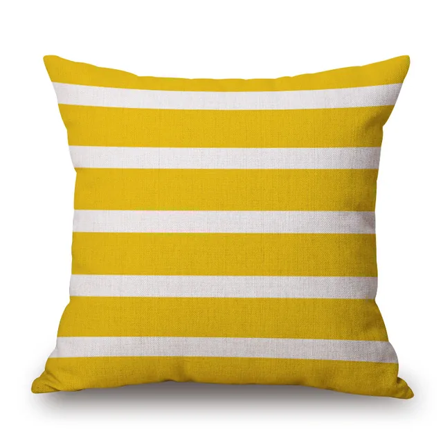 Blue and Yellow Color Geometric Cushion Covers Plaid Stripe Beige Linen