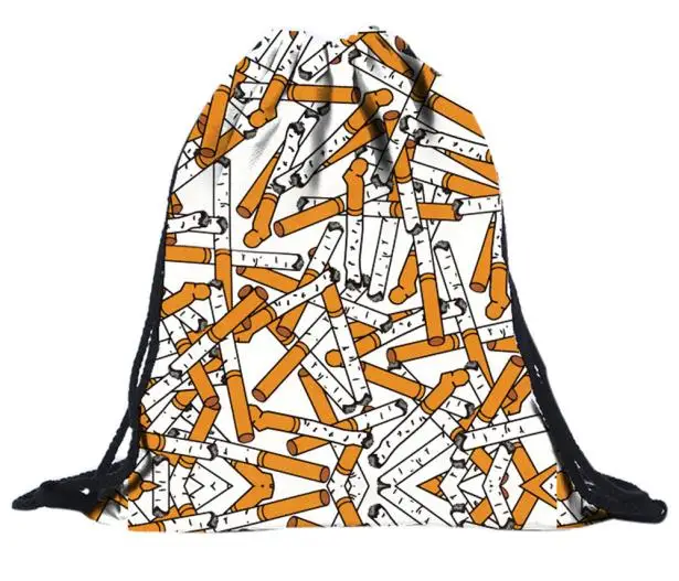 

Grils Canvas Cigarette Backpacks 3D Pizza Printing Bags Drawstring Backpack Travel Backpack Mochilas Feminina Free Shipping