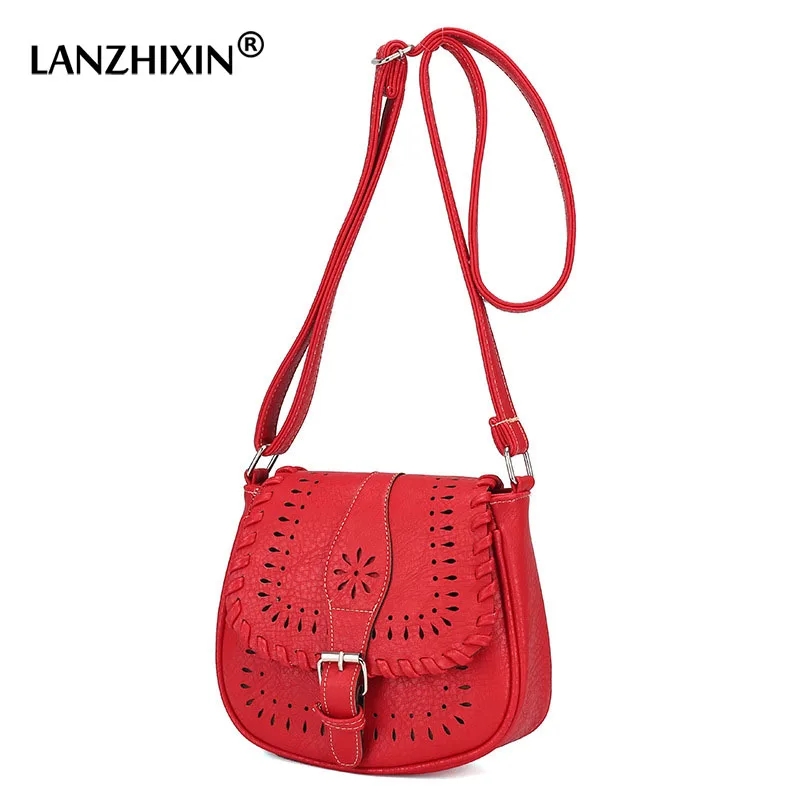 

LANZHIXIN Retro Hollow Out Saddle Crossbody Bags for Women Fashion PU Leather Messenger Shoulder Bag Casual Ladies Bags bolsos