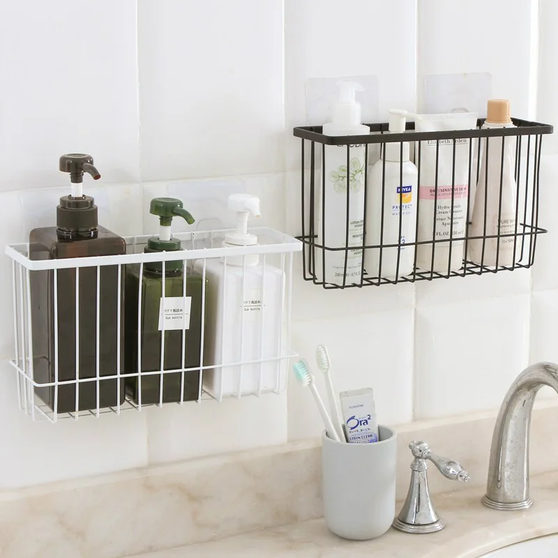 

Bathroom Iron Storage Rack Suction Cup Toilet Bathroom Shower Shelf Organizer Kitchen Storage Sticker Type