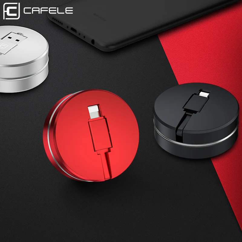 Kopen Cafele USB Kabel voor iPhone X 8 7 6 5 Oplaadkabel Ronde Draagbare Intrekbare Mini USB Kabel voor iPhone 5 6 7 8 X