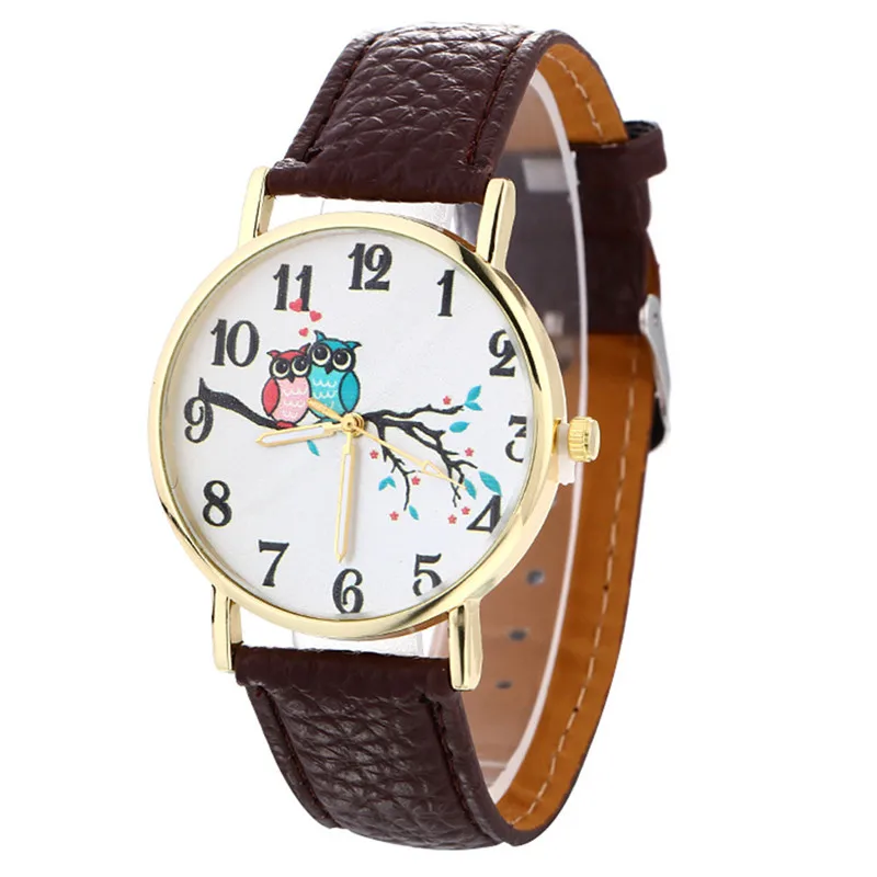 

Women Fashion Watch Leather Quartz Wrist Watch Owl Pattern Analog Female Clock Ladies Dress Watches 2017 relogio feminino