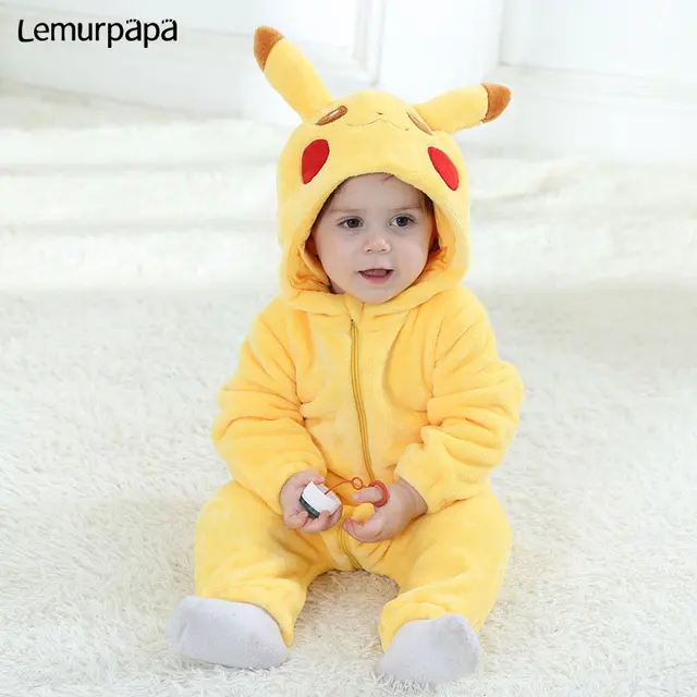 US $12.96 Anime Pokemon Pikachu Onesie Baby Onesie Newborn Boy Girl Romper Winter Warm Clothes Infant Cute Pa