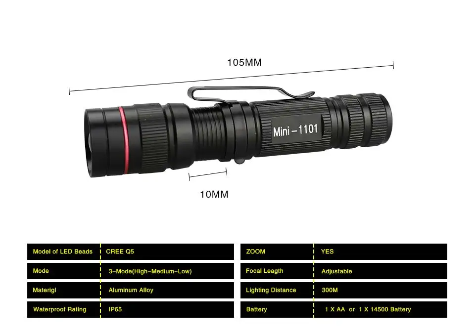 hyper tough torch 800 Lumen Mini LED Flashlight IP65 Waterproof Q5 Portable Tactical LED Diode Torch Outdoor Emergency Lighting AA Battery security torch