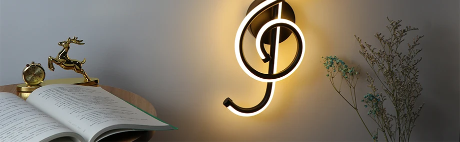 Conduziu a Lâmpada de Parede Quarto ao Lado Luz da Parede Música Forma Clef Casa Interior Sala Estar Decoração Iluminação Ac90-260v Preto - Branco 22 w 7 Cheap Luminárias de parede
