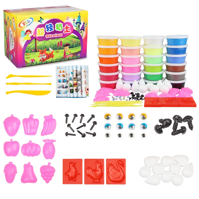 

12/24pcs DIY Soft Light Clay with Box Fimo Polymer Slime Plasticine Tools Kit Air Dry Handgum Playdough Toys For Kids