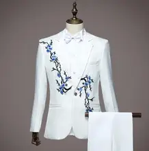 Diamond mariage groom wedding suits for men sequins blazer boys prom suits fashion slim singer latest coat pant designs white