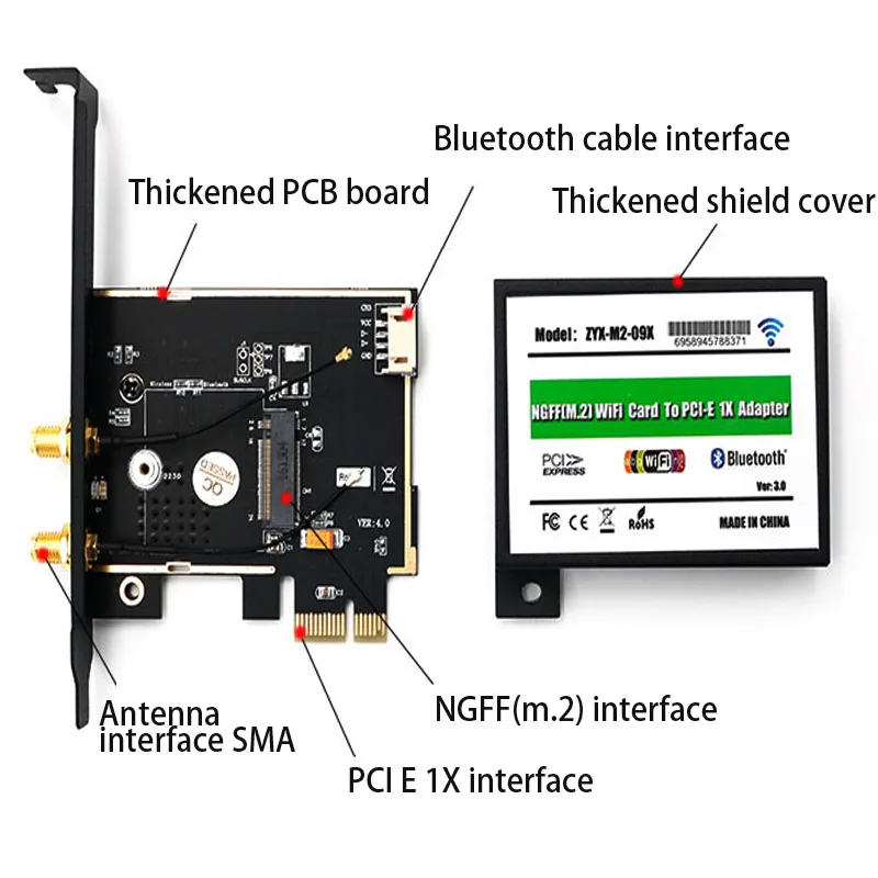 Настольный вайфай адаптер беспроводной карты NGFF M.2 карта для PCI-Express x1 беспроводной адаптер ethernet с кабелем Bluetooth для ПК